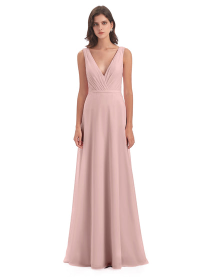 Kristina Sheath Floor Length V-Neck Chiffon Bridesmaid Dresses