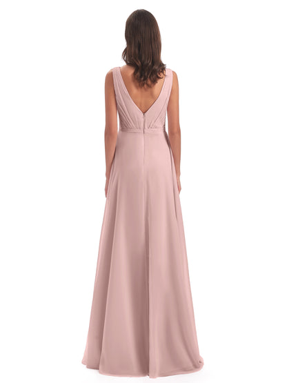 Kristina Sheath Floor Length V-Neck Chiffon Bridesmaid Dresses
