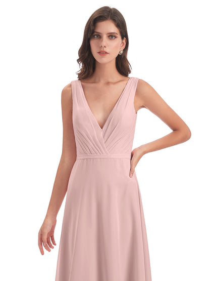 Kristina Sheath Floor Length V-Neck Chiffon Bridesmaid Dresses