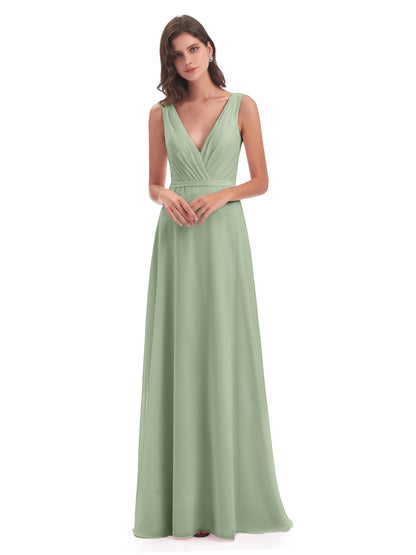 Kristina Sheath Floor Length V-Neck Chiffon Bridesmaid Dresses