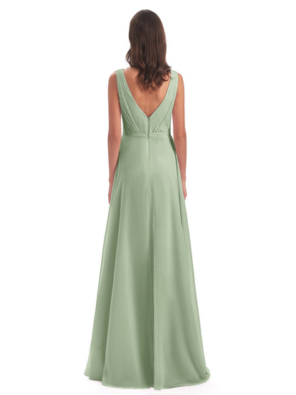 Kristina Sheath Floor Length V-Neck Chiffon Bridesmaid Dresses