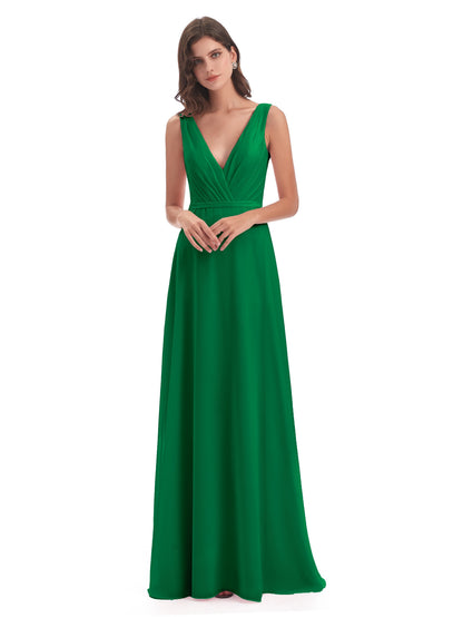 Kristina Sheath Floor Length V-Neck Chiffon Bridesmaid Dresses