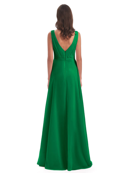 Kristina Sheath Floor Length V-Neck Chiffon Bridesmaid Dresses