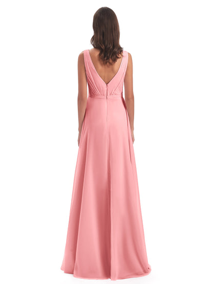 Kristina Sheath Floor Length V-Neck Chiffon Bridesmaid Dresses