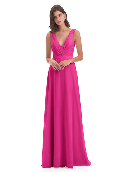 Kristina Sheath Floor Length V-Neck Chiffon Bridesmaid Dresses
