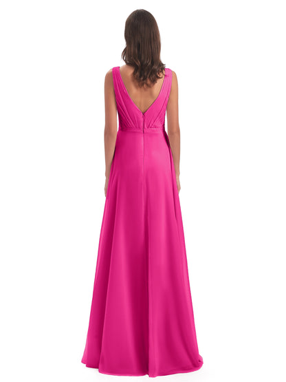 Kristina Sheath Floor Length V-Neck Chiffon Bridesmaid Dresses