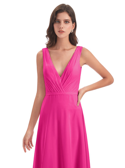 Kristina Sheath Floor Length V-Neck Chiffon Bridesmaid Dresses