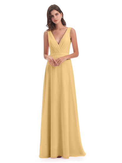 Kristina Sheath Floor Length V-Neck Chiffon Bridesmaid Dresses