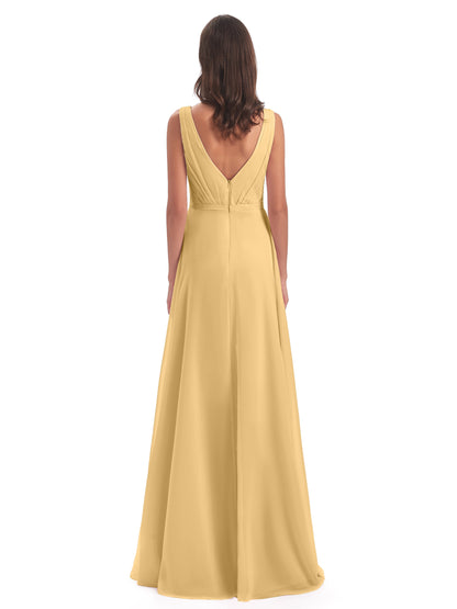 Kristina Sheath Floor Length V-Neck Chiffon Bridesmaid Dresses