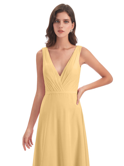 Kristina Sheath Floor Length V-Neck Chiffon Bridesmaid Dresses