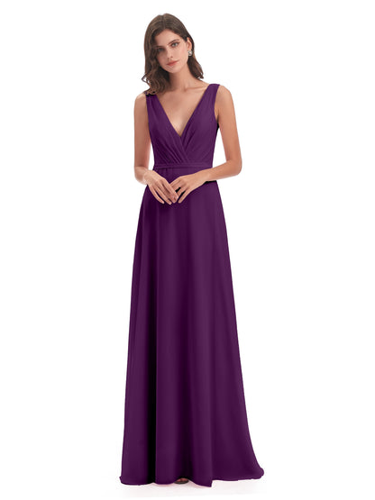 Kristina Sheath Floor Length V-Neck Chiffon Bridesmaid Dresses