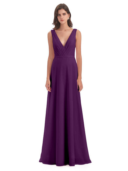 Kristina Sheath Floor Length V-Neck Chiffon Bridesmaid Dresses