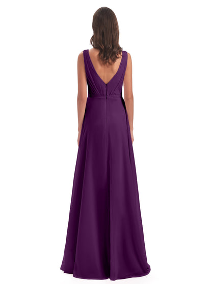 Kristina Sheath Floor Length V-Neck Chiffon Bridesmaid Dresses