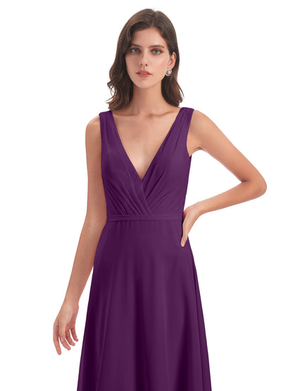 Kristina Sheath Floor Length V-Neck Chiffon Bridesmaid Dresses