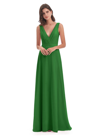 Kristina Sheath Floor Length V-Neck Chiffon Bridesmaid Dresses