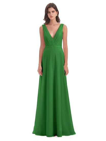 Kristina Sheath Floor Length V-Neck Chiffon Bridesmaid Dresses