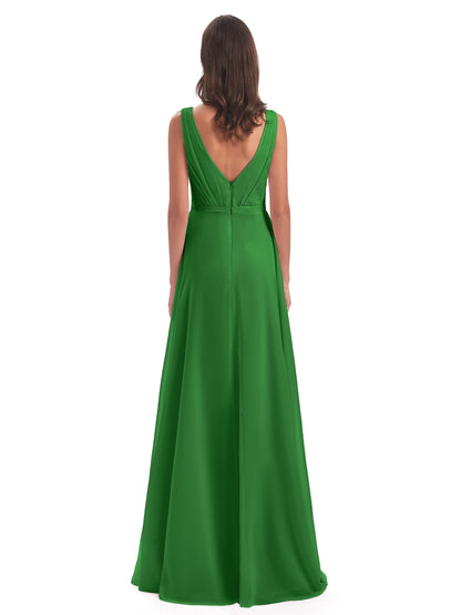 Kristina Sheath Floor Length V-Neck Chiffon Bridesmaid Dresses