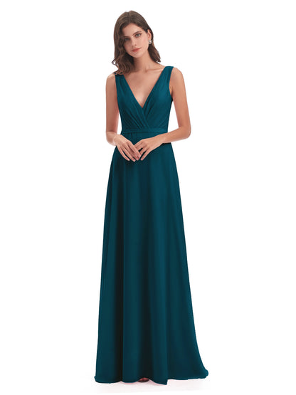 Kristina Sheath Floor Length V-Neck Chiffon Bridesmaid Dresses