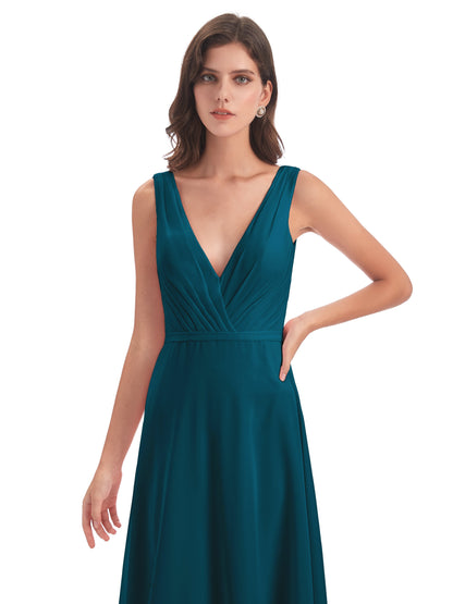 Kristina Sheath Floor Length V-Neck Chiffon Bridesmaid Dresses