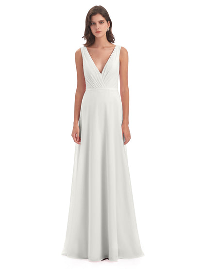 Kristina Sheath Floor Length V-Neck Chiffon Bridesmaid Dresses