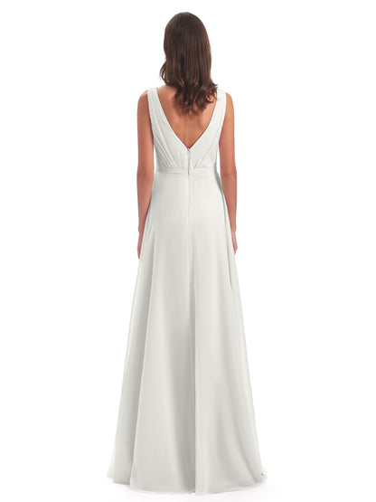 Kristina Sheath Floor Length V-Neck Chiffon Bridesmaid Dresses