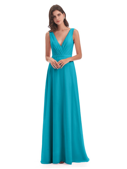 Kristina Sheath Floor Length V-Neck Chiffon Bridesmaid Dresses