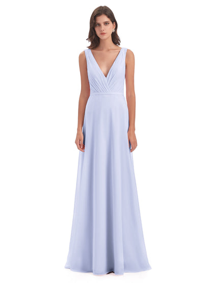 Kristina Sheath Floor Length V-Neck Chiffon Bridesmaid Dresses