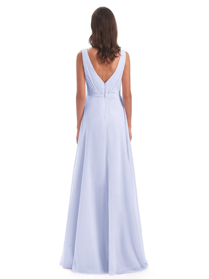 Kristina Sheath Floor Length V-Neck Chiffon Bridesmaid Dresses