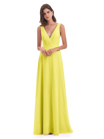 Kristina Sheath Floor Length V-Neck Chiffon Bridesmaid Dresses