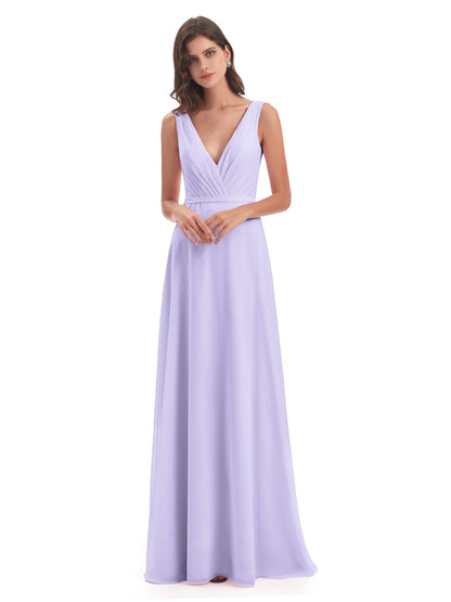Kristina Sheath Floor Length V-Neck Chiffon Bridesmaid Dresses