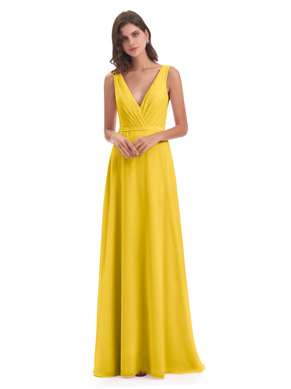 Kristina Sheath Floor Length V-Neck Chiffon Bridesmaid Dresses