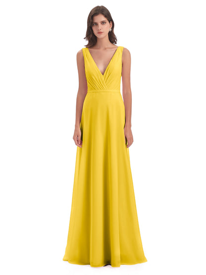 Kristina Sheath Floor Length V-Neck Chiffon Bridesmaid Dresses