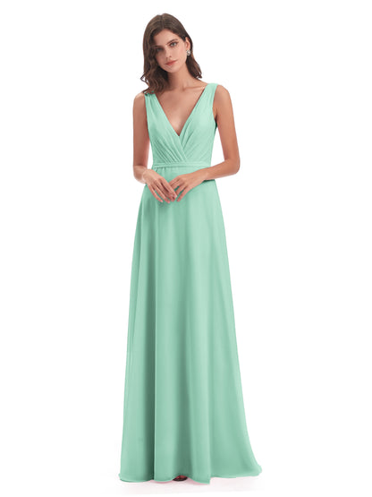 Kristina Sheath Floor Length V-Neck Chiffon Bridesmaid Dresses