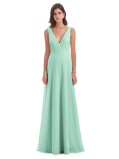 Kristina Sheath Floor Length V-Neck Chiffon Bridesmaid Dresses
