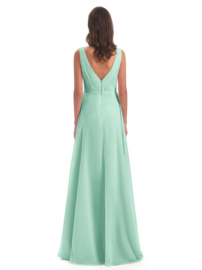 Kristina Sheath Floor Length V-Neck Chiffon Bridesmaid Dresses