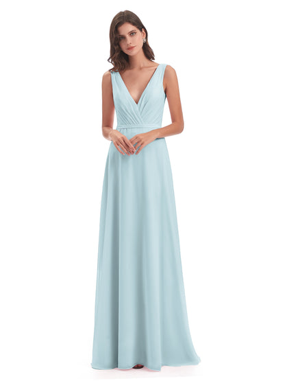 Kristina Sheath Floor Length V-Neck Chiffon Bridesmaid Dresses