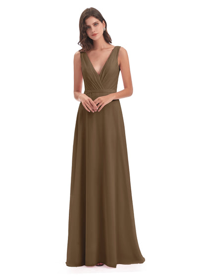 Kristina Sheath Floor Length V-Neck Chiffon Bridesmaid Dresses