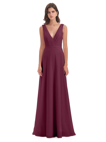 Kristina Sheath Floor Length V-Neck Chiffon Bridesmaid Dresses