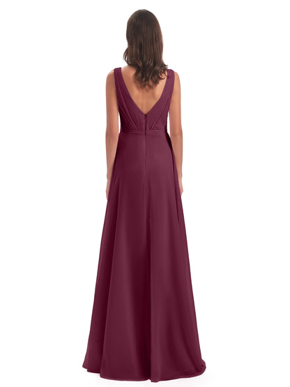 Kristina Sheath Floor Length V-Neck Chiffon Bridesmaid Dresses