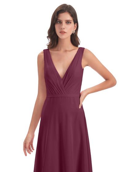 Kristina Sheath Floor Length V-Neck Chiffon Bridesmaid Dresses