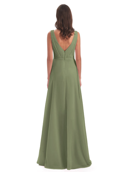 Kristina Sheath Floor Length V-Neck Chiffon Bridesmaid Dresses