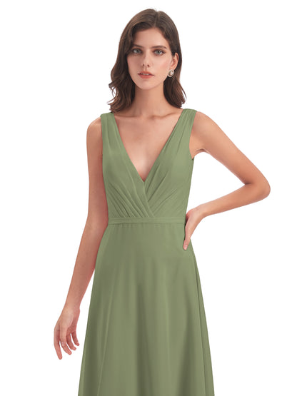 Kristina Sheath Floor Length V-Neck Chiffon Bridesmaid Dresses