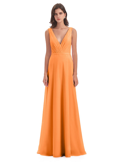 Kristina Sheath Floor Length V-Neck Chiffon Bridesmaid Dresses