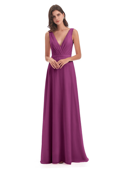 Kristina Sheath Floor Length V-Neck Chiffon Bridesmaid Dresses