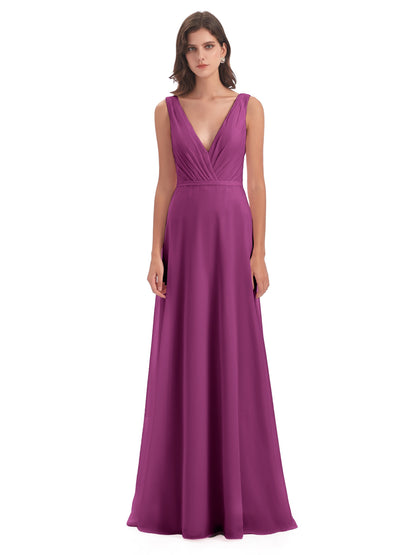 Kristina Sheath Floor Length V-Neck Chiffon Bridesmaid Dresses