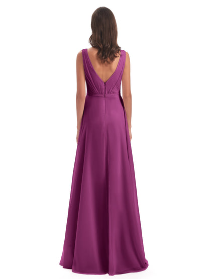 Kristina Sheath Floor Length V-Neck Chiffon Bridesmaid Dresses
