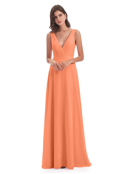 Kristina Sheath Floor Length V-Neck Chiffon Bridesmaid Dresses