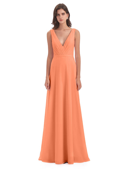 Kristina Sheath Floor Length V-Neck Chiffon Bridesmaid Dresses