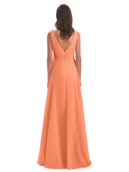 Kristina Sheath Floor Length V-Neck Chiffon Bridesmaid Dresses