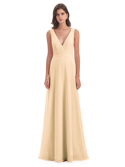 Kristina Sheath Floor Length V-Neck Chiffon Bridesmaid Dresses